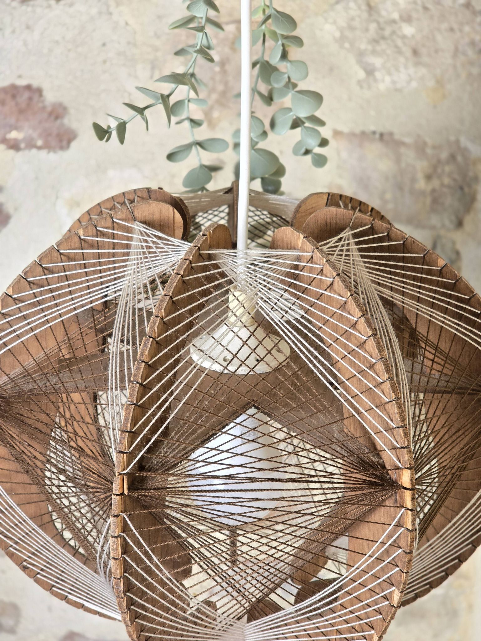 Vintage Scandinavian suspension string art wood and thread – 1970s design