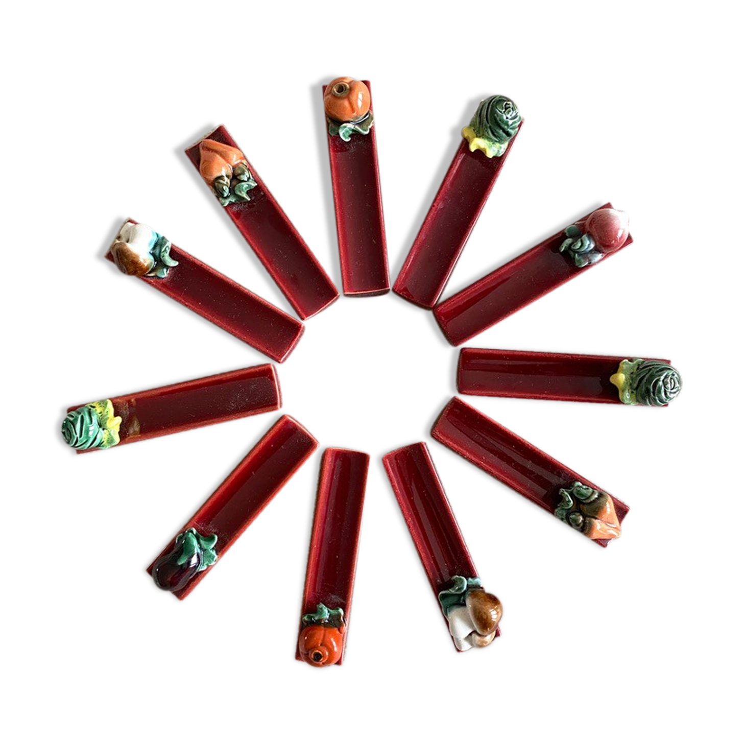 Box of 12 knife doors "vegetables" - earthenware - 8,5x2 cm