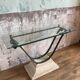 Glass and metal console with antique patina
