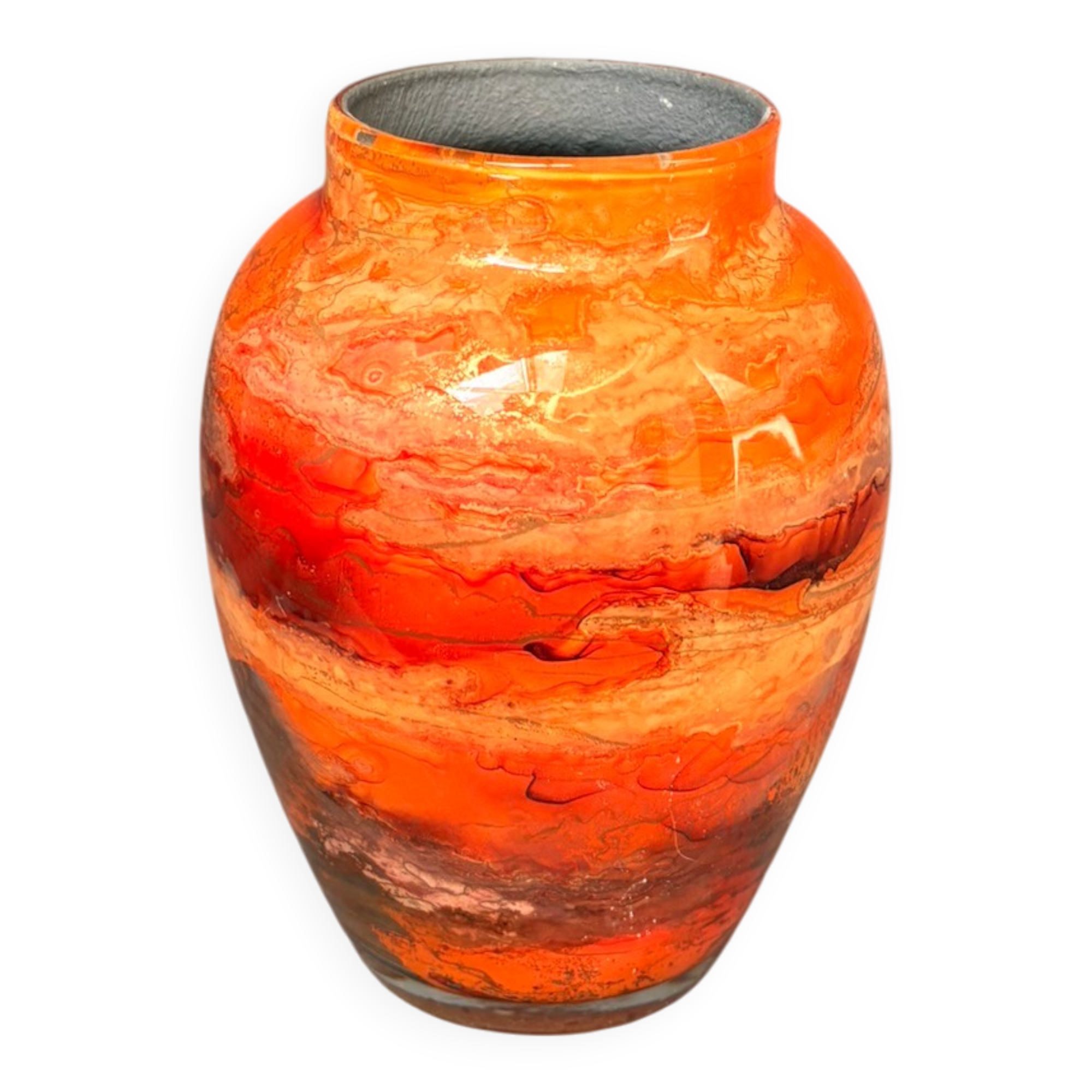 Antique Lacquered Orange Glass Vase Signed Jean Noel Bouillet