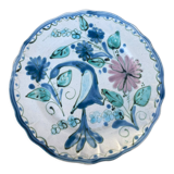 Decorative plate decorated with bird and flowers blue and pink vintage