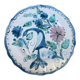 Decorative plate decorated with bird and flowers blue and pink vintage