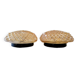 Pair of vintage molded glass ceiling lights