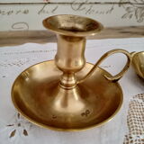 Set of 2 vintage hand candlesticks brass cellar rat