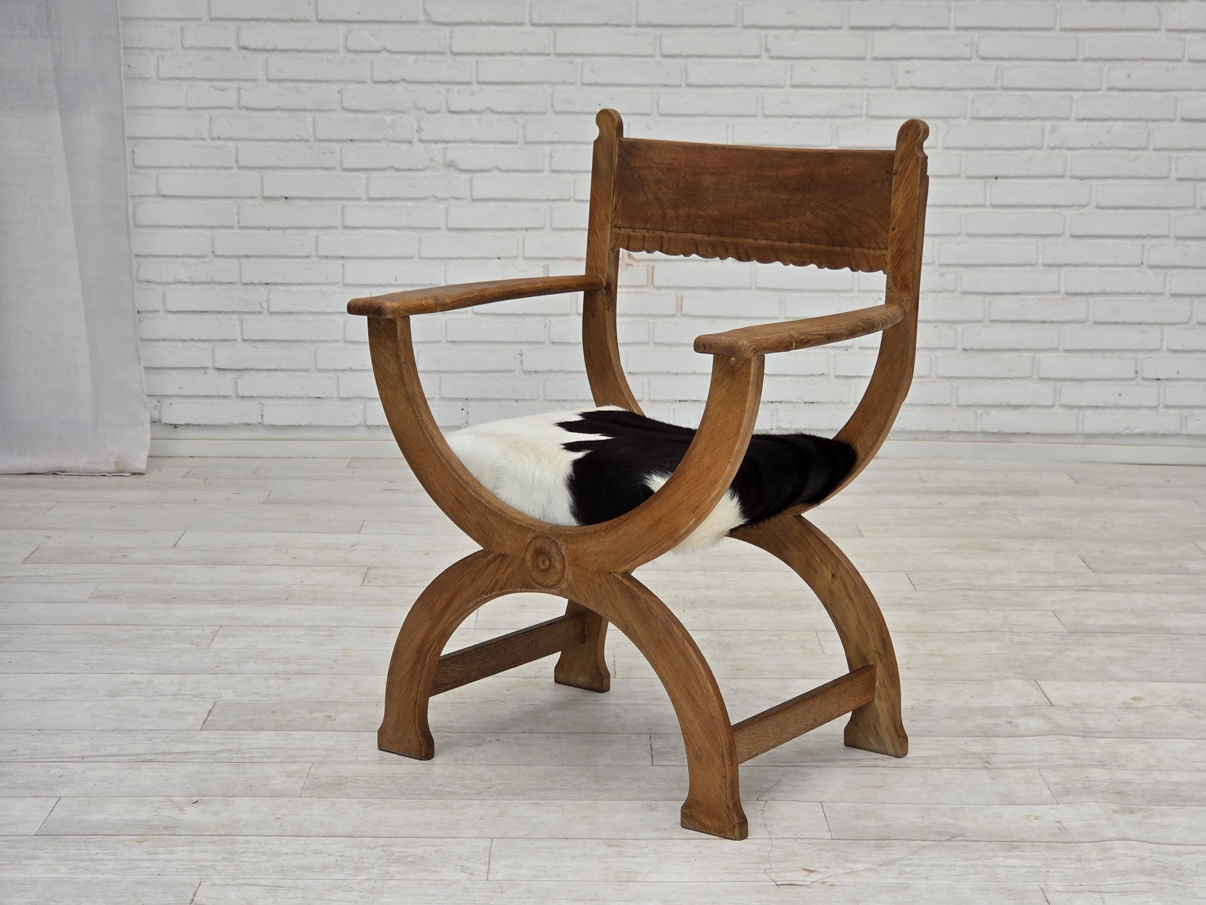 1960s, Danish armchair, completely reupholstered, furniture cowhide, oak.