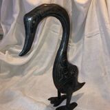 Damascened metal bird sculpture