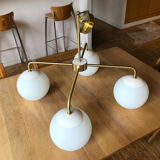 Pendant lamp 4 globes brass art deco