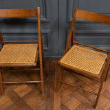 Suite of 11 folding chairs with canning 1980 wooden surround