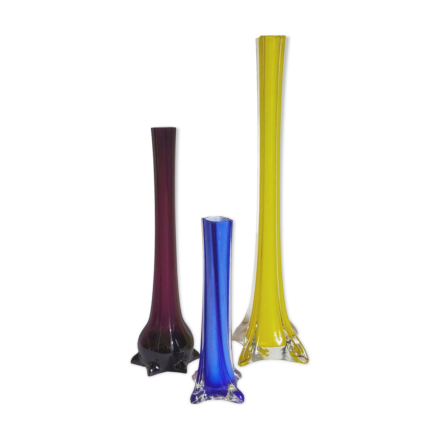 Trio of ancient stretched glass soliflores