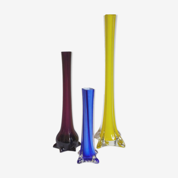 Trio of ancient stretched glass soliflores