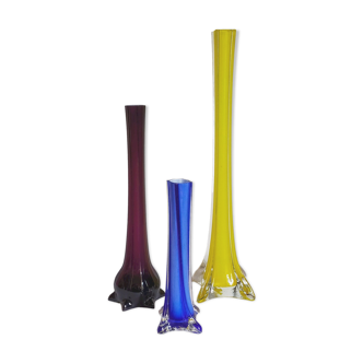 Trio of ancient stretched glass soliflores