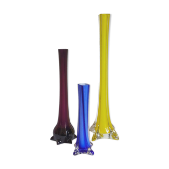 Trio de soliflores en verre étiré anciens