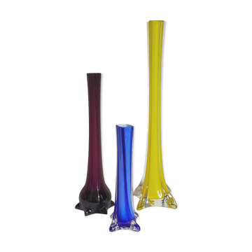 Trio of ancient stretched glass soliflores
