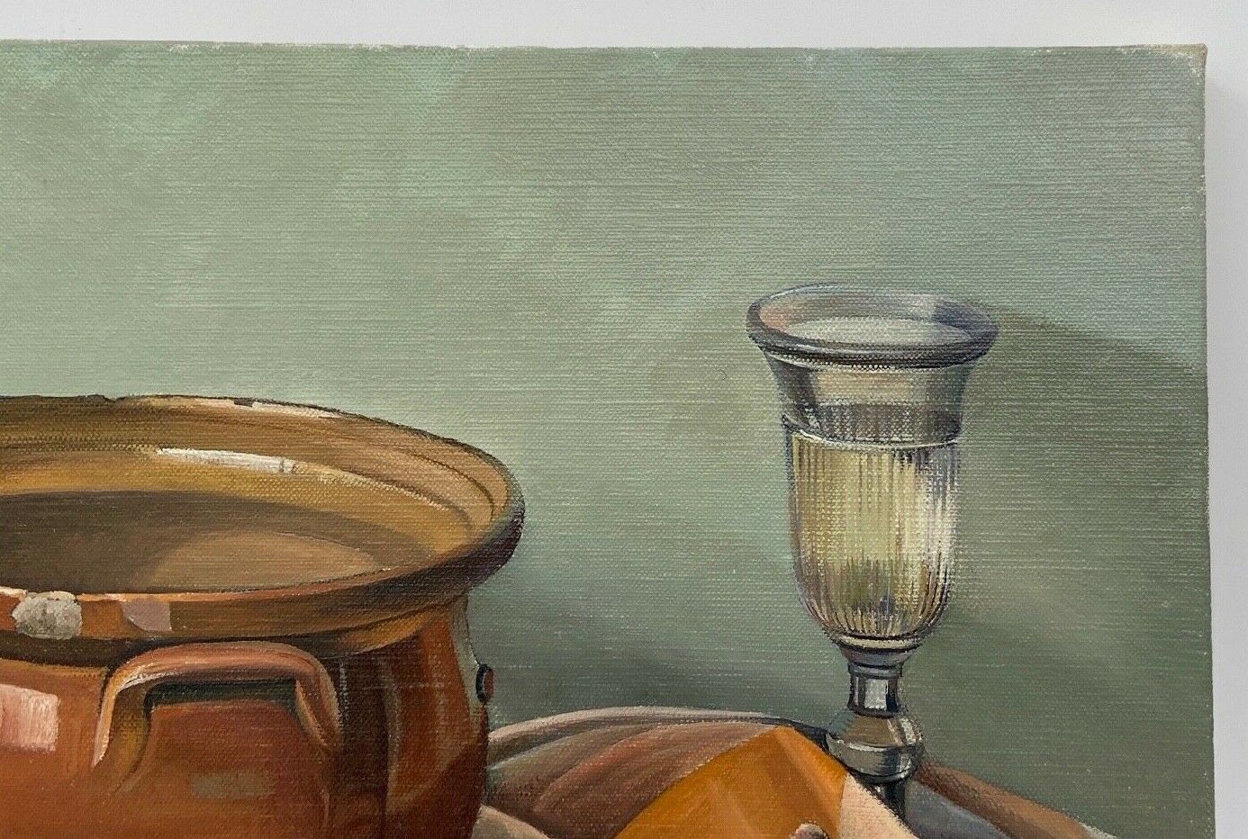 Huile sur toile par Charlène le Perron l'ecuelle jaune nature morte