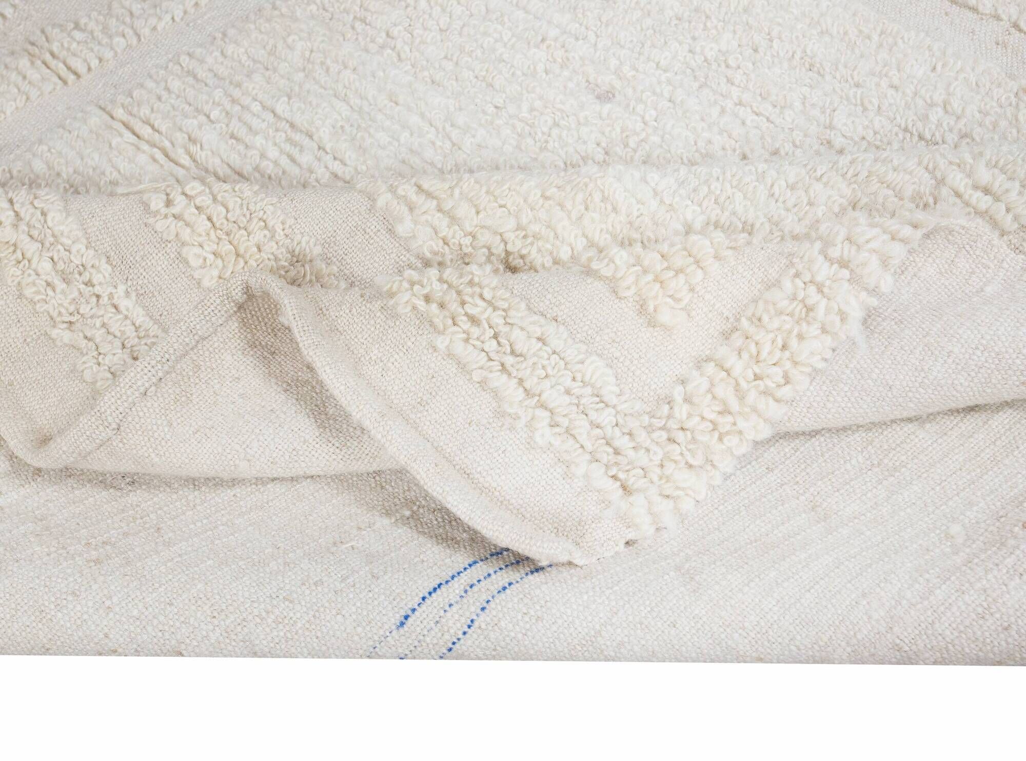 Minimalist Vintage Handmade Turkish Tulu Accent Rug Made of Undyed Beige Wool
