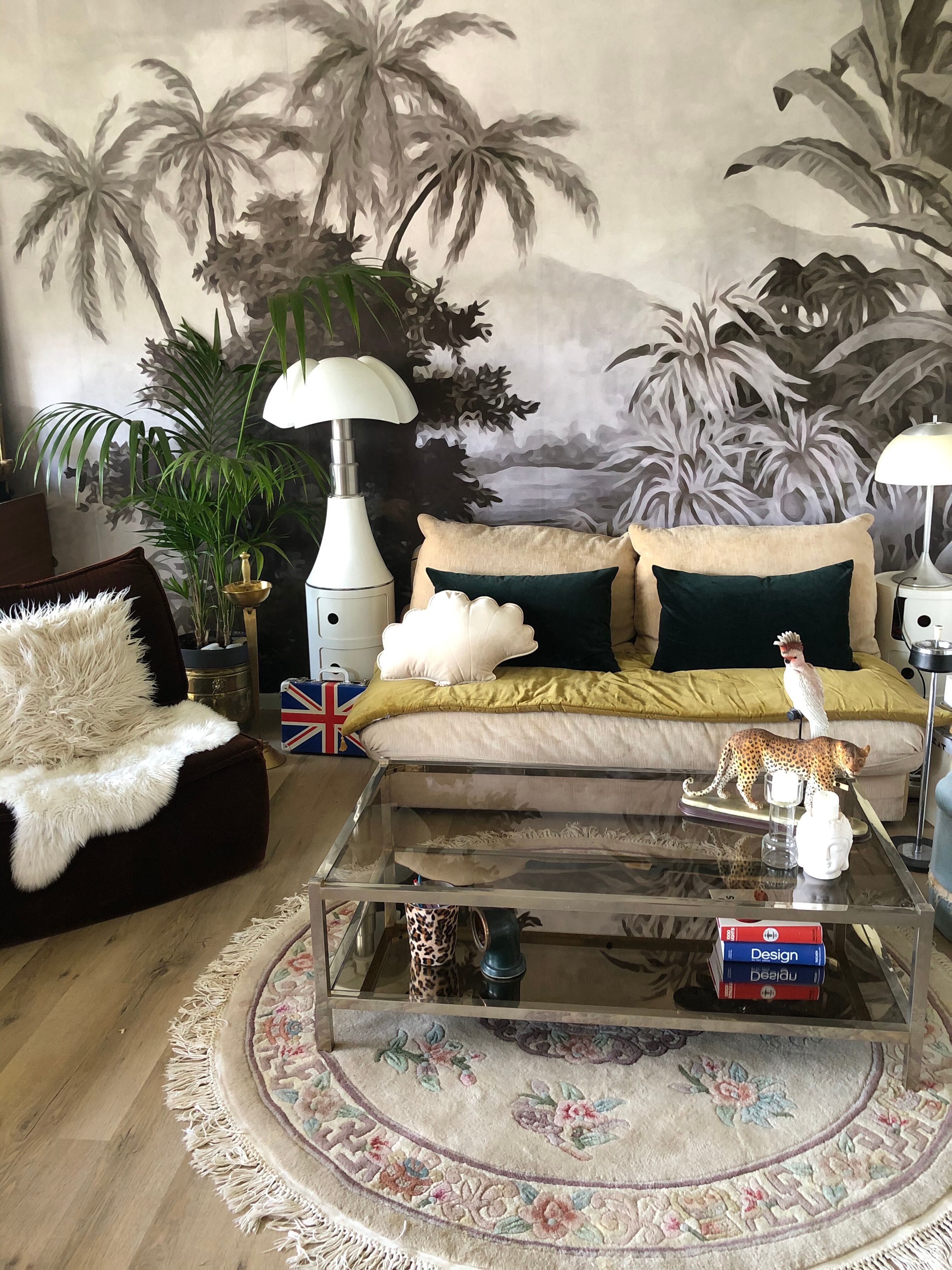 Coffee table 70s metal and smoked glass