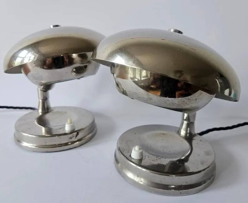 Pair of Very Rare Bauhaus Chrome Table Lamps, Art Deco, Franta Anyz, 1930s