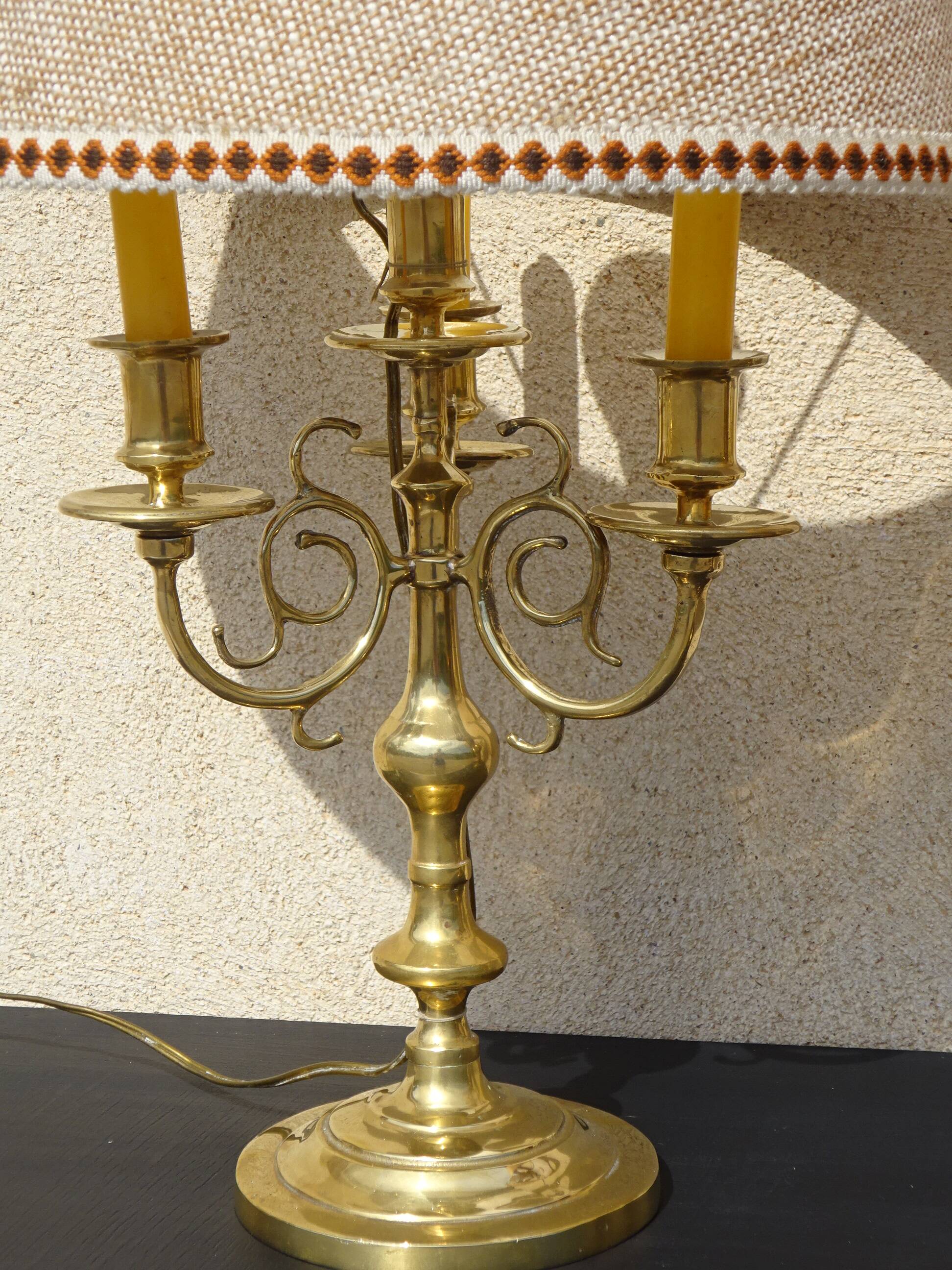 Copper candlesticks adapted as bedside lamps, the pair.