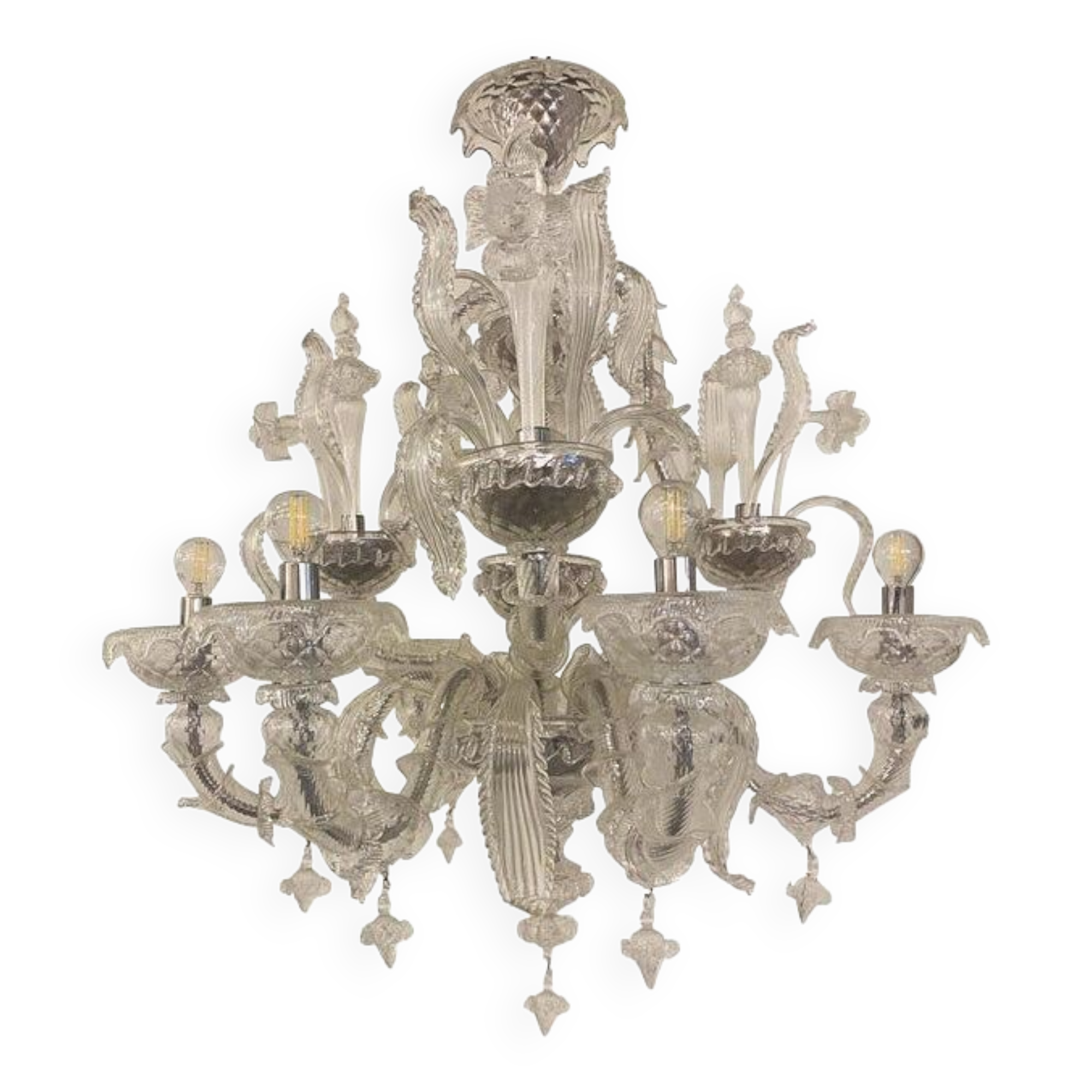 Transparent Murano Style Glass Chandelier