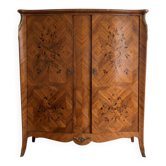 Antique Louis XV style wardrobe with floral marquetry.