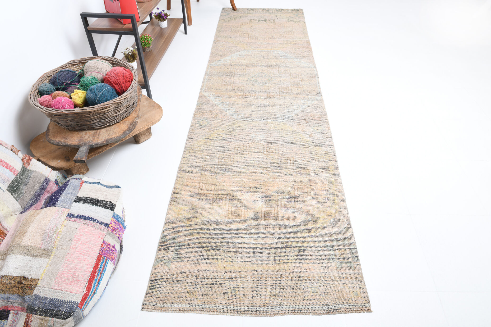 3x11 faded scandinavian vintage runner rug, 335x90cm