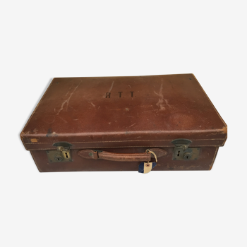 Valise en cuir année 1919 monogrammée RTT