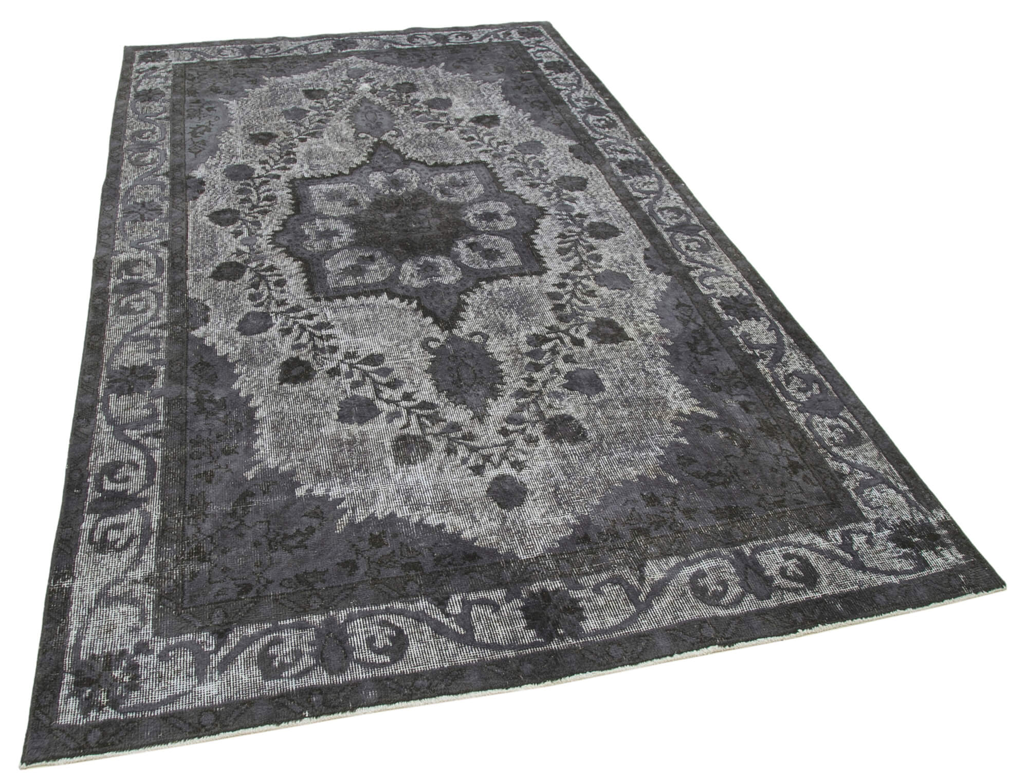 Hand-knotted carved anatolian 1970s 161 cm x 273 cm grey carpet