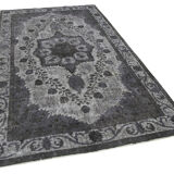 Hand-knotted carved anatolian 1970s 161 cm x 273 cm grey carpet