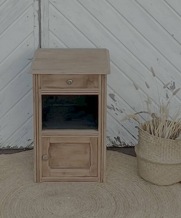 Antique bedside table in raw solid wood