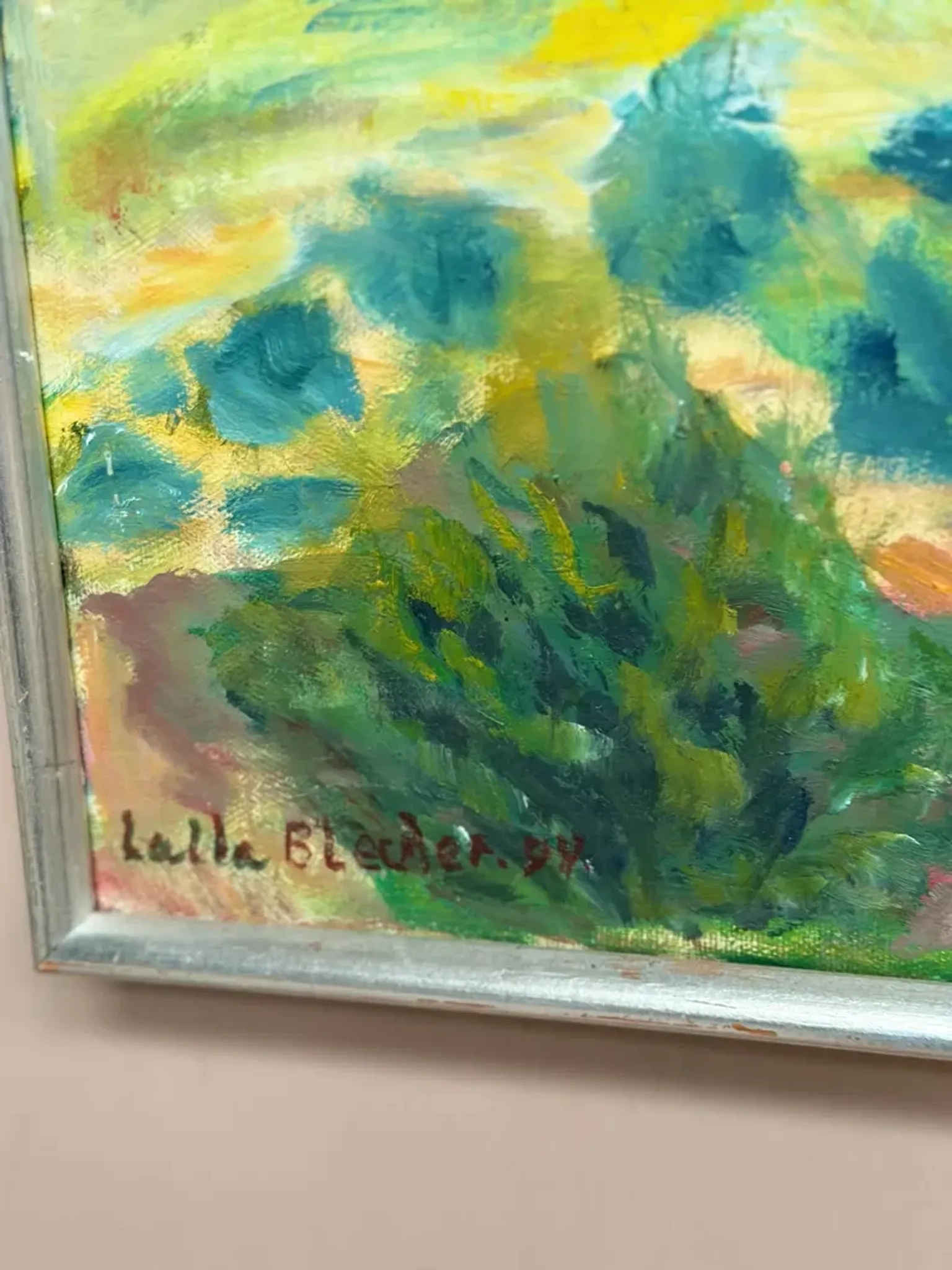 Original Swedish Oil on Canvas – "Landscape" by Lalla Blecher – Signed – Dated 1994 – Framed – 63 × 53 cm (24.8" × 20.9")