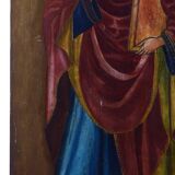 Peinture à la détrempe ancienne sur panneau avec des saints, 19ème siècle