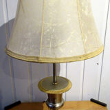 Vintage lamp, steel and brass. Pig bladder lampshade