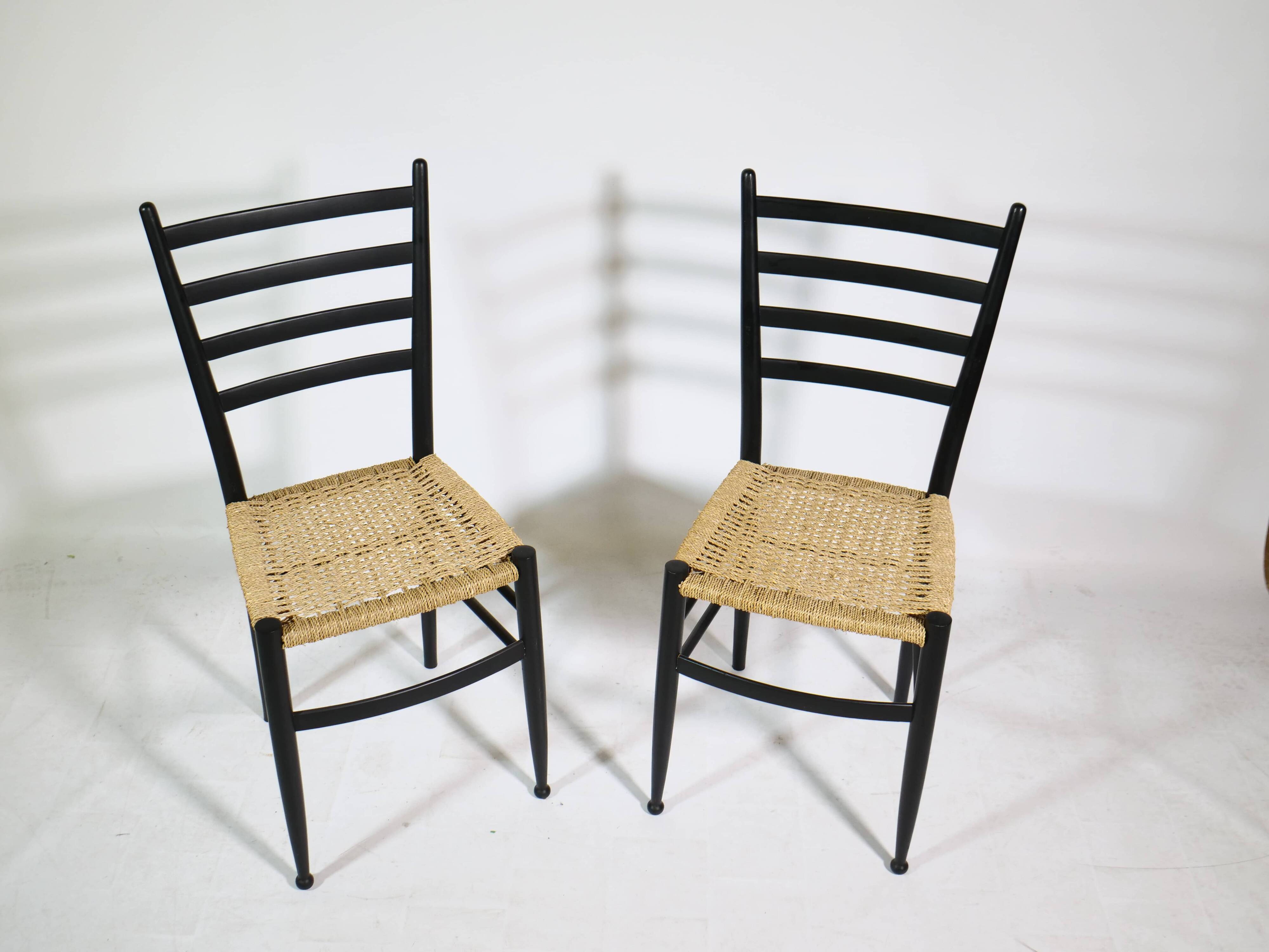 Mid-Century Italian Dining Chairs with Woven Seats, Set of 6, 1960s–70s