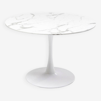 Table à manger tulipe en marbre et acier laqué 110cm. Seventies design