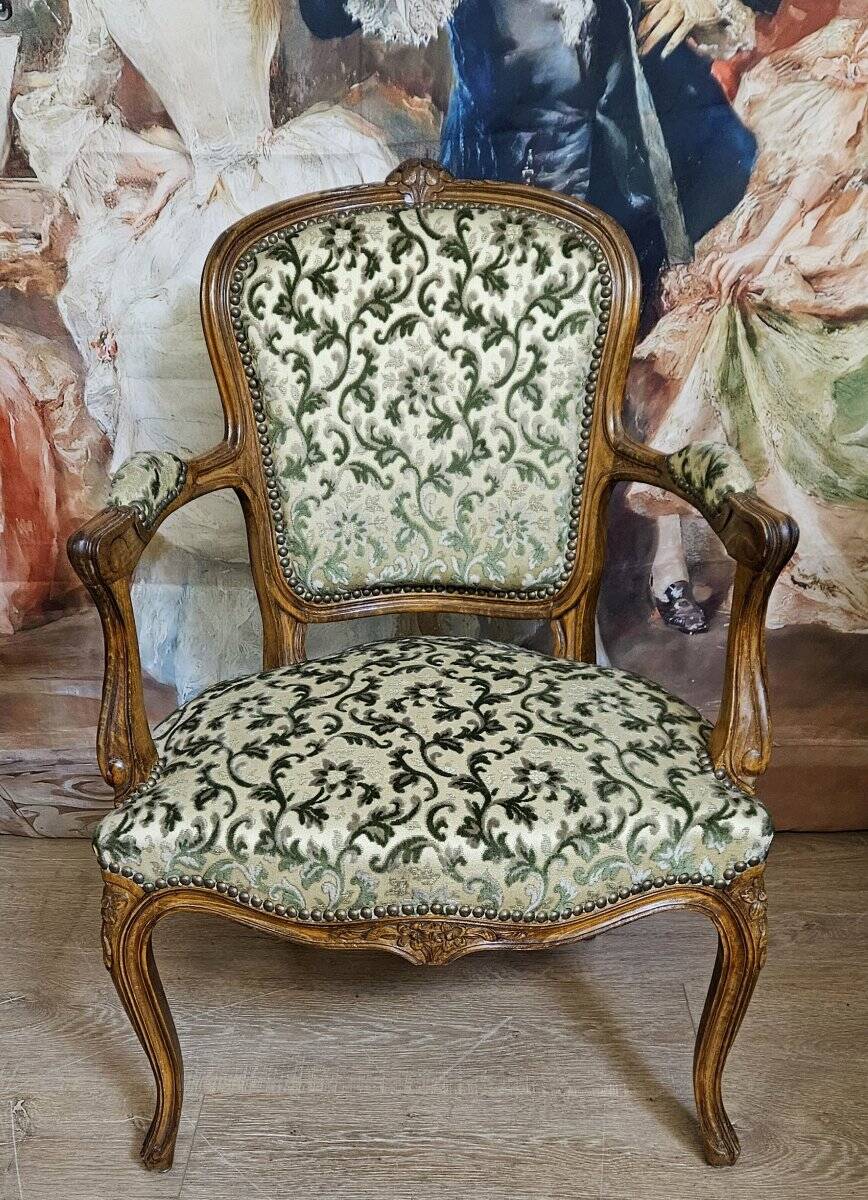 Louis XV style armchair, accompanied by its matching footrest.