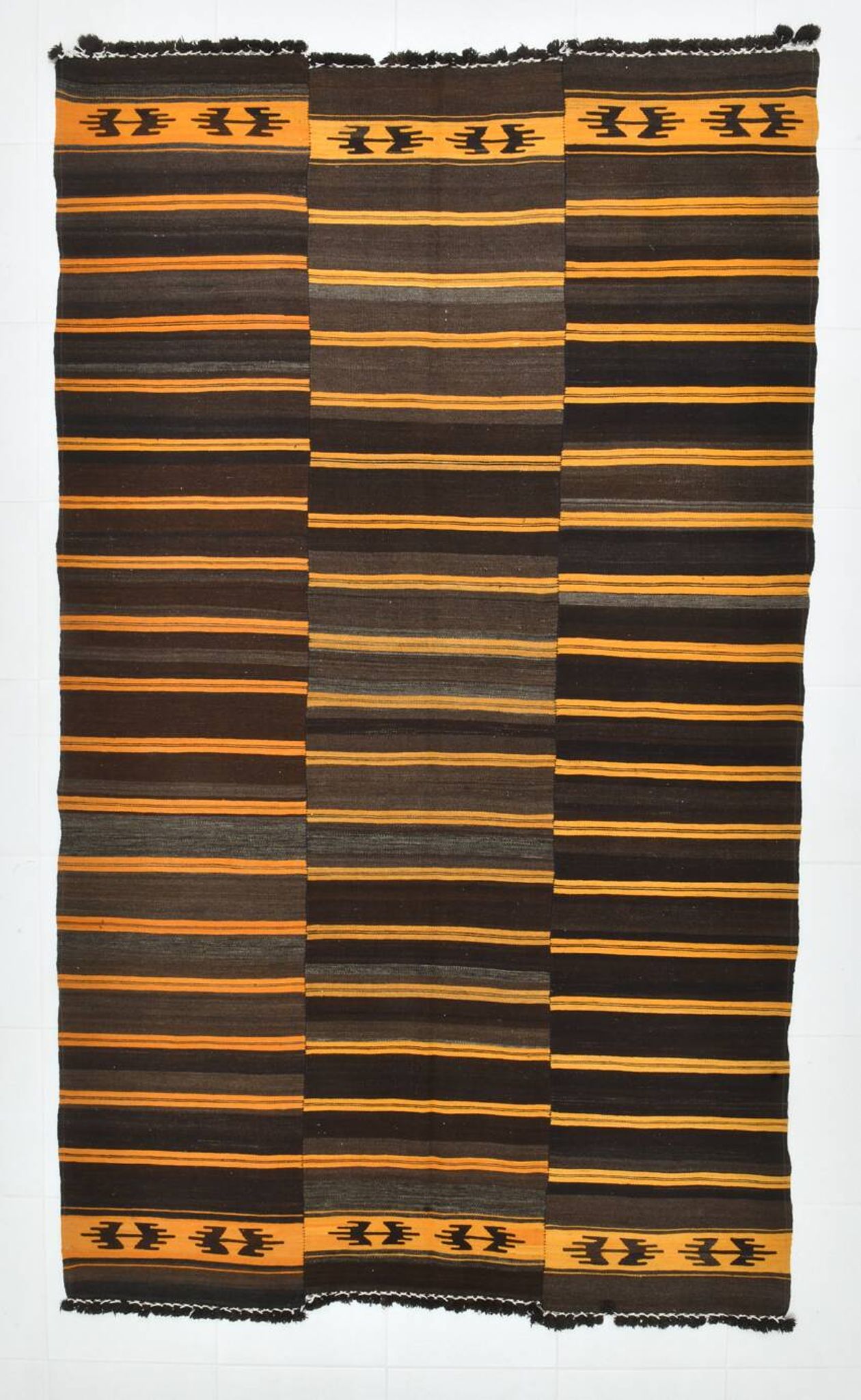 Tapis Kilim vintage rayé orange et marron 6x9, 172x291 cm