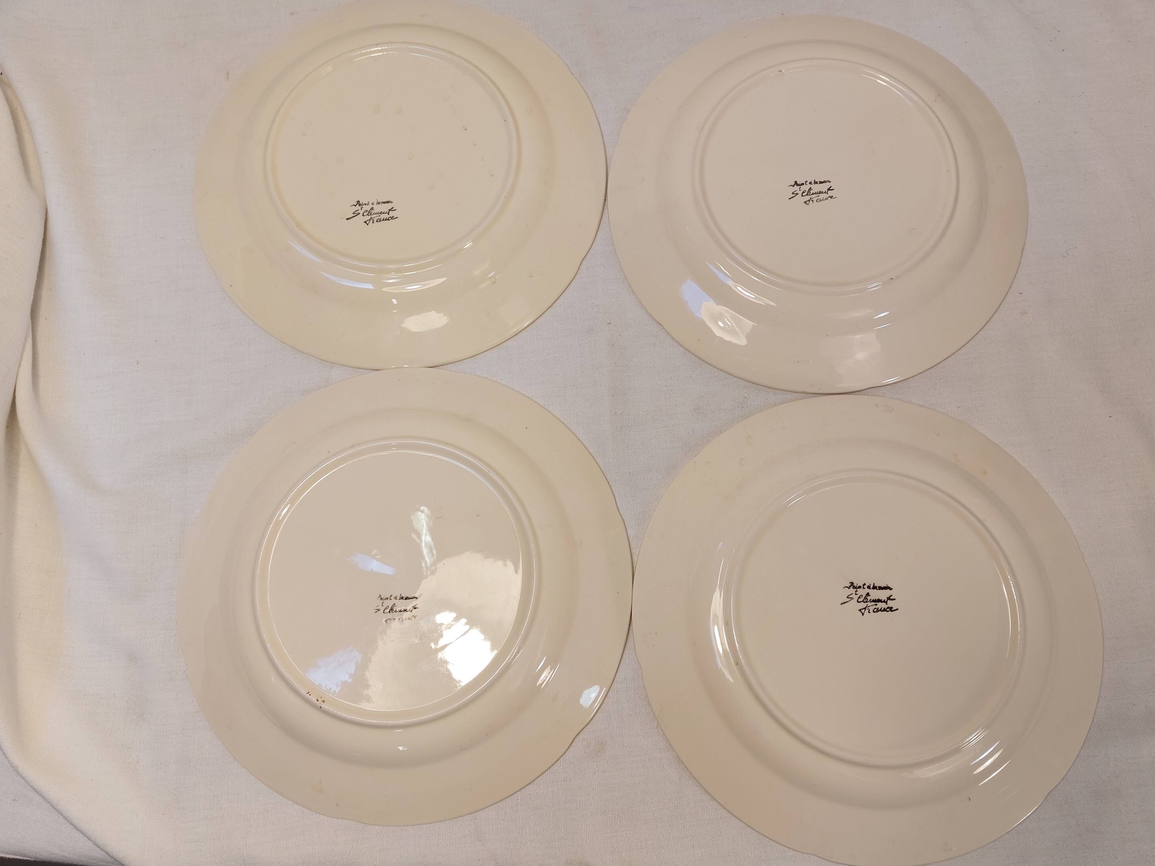 Set of 4 plates in St Clément Barbotine - Majolica - Fruits