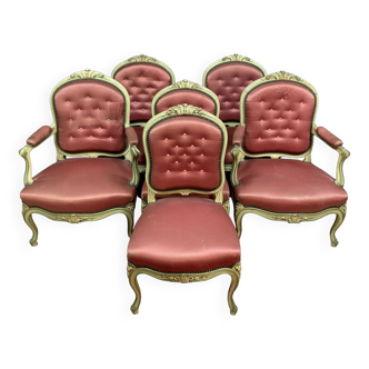 Louis XV living room furniture in lacquered wood including 4 armchairs and 2 chairs