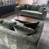2 Kaufman 3-seater sofas in green velvet by NV Gallery