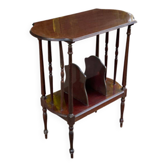 Meuble de rangement vinyles, partitions, guéridon en bois à barreaux
