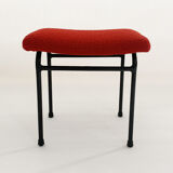 Stool in red wool boucle fabric, poland, 1960s