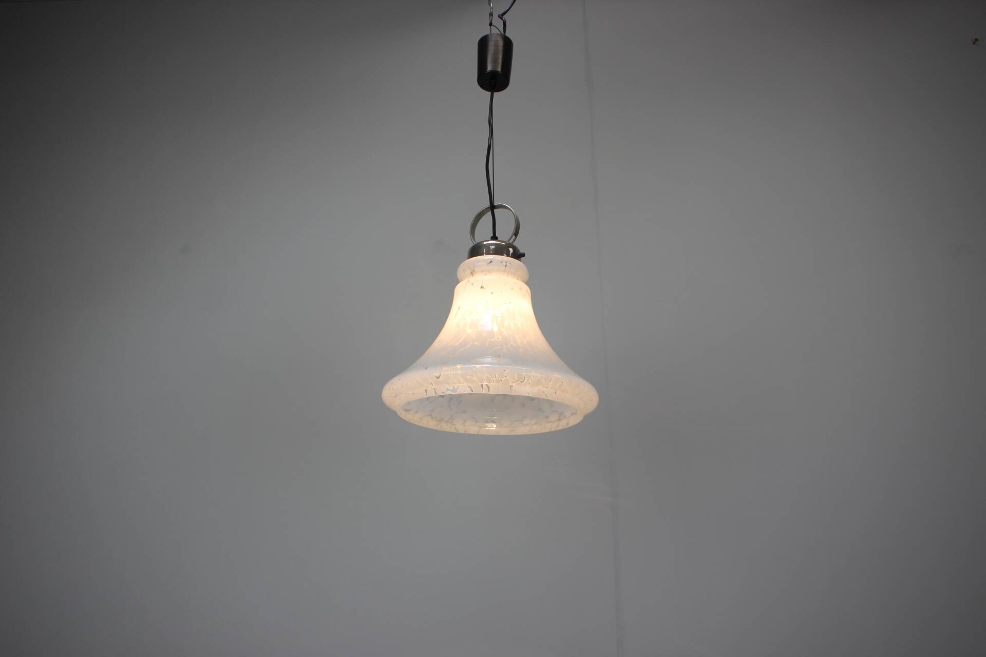 1970s Czechoslovak Adjustable Mid-Century Bell Form Glass Pendant Lamp