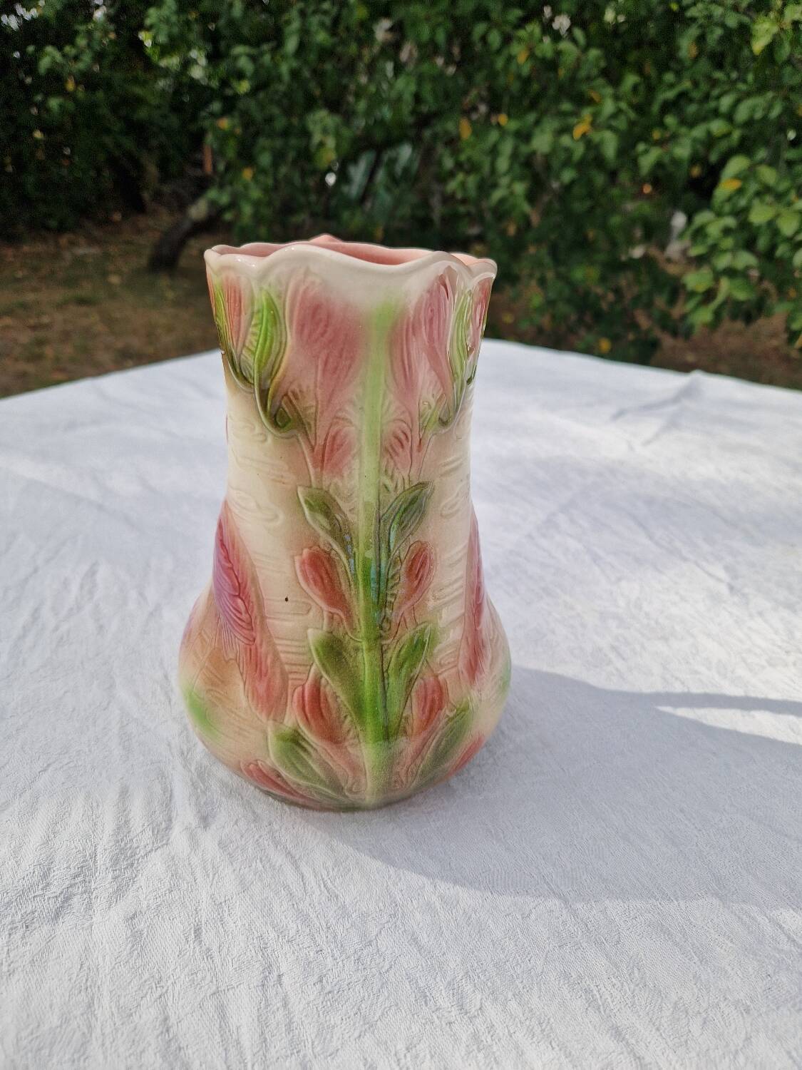 Antique Barbotine Pitcher from the Saint Clément Factory, Heron Decor