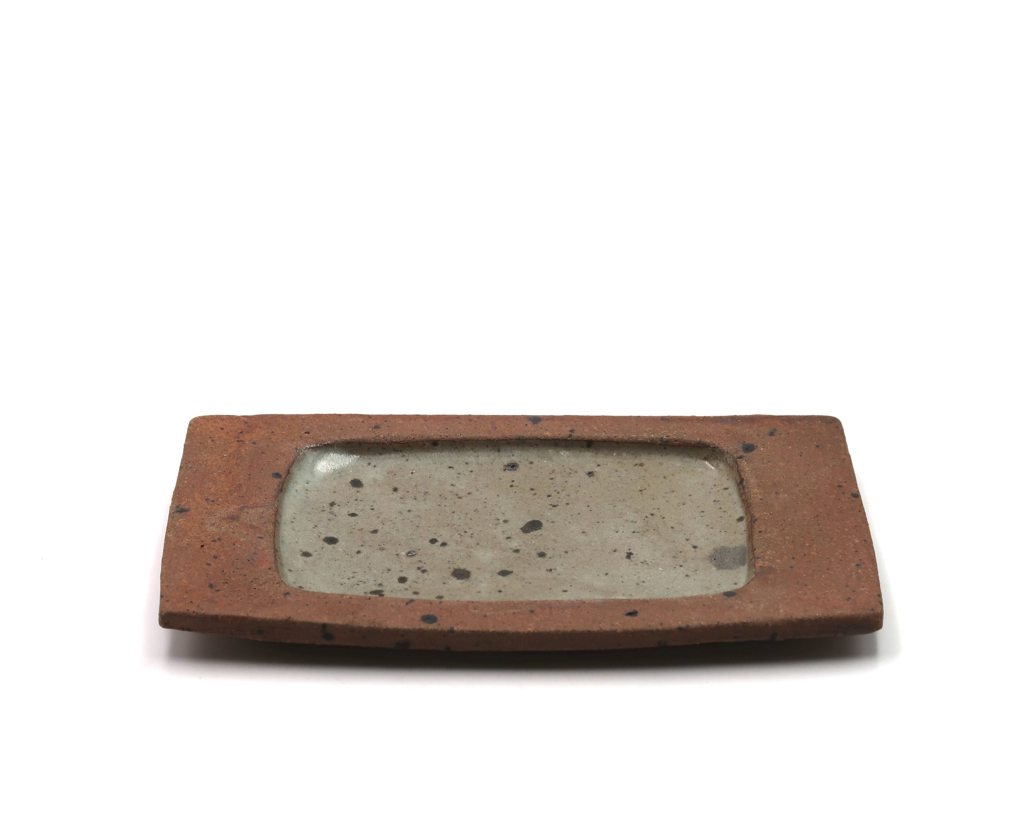 Rectangular dish in stoneware by Gustave Tiffoche, 1960s ceramics.
