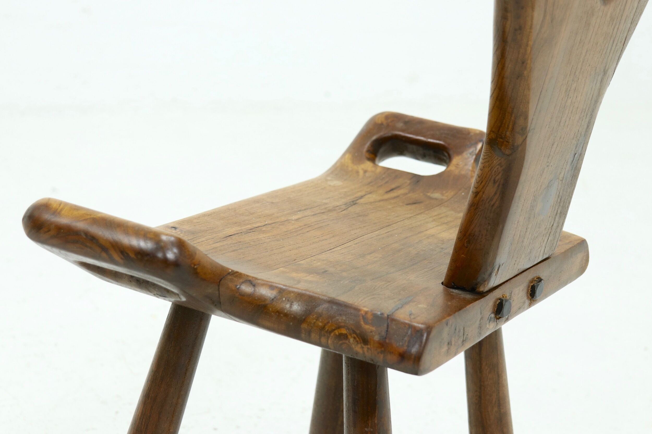 Brutalist Spanish Side Chair Stool in Solid Oak, 1960s