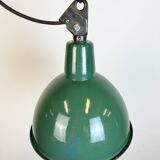 Industrial green enamel factory lamp with cast iron top, 1960s