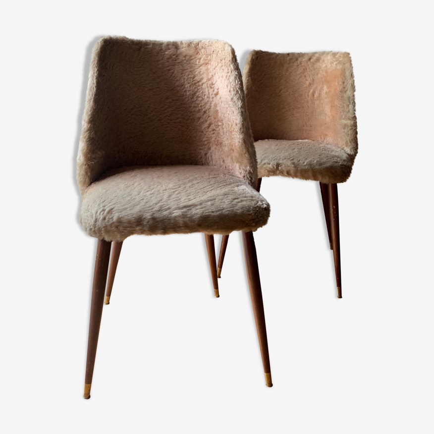 Lot de deux chaises vintage scandinave 1960 fourrure | Selency