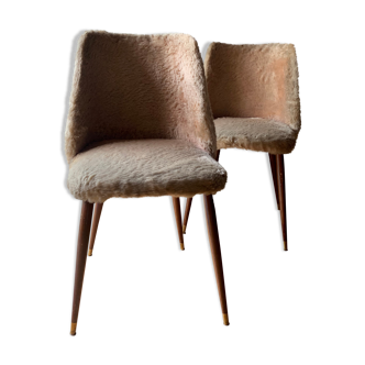Lot de deux chaises vintage scandinave 1960 fourrure