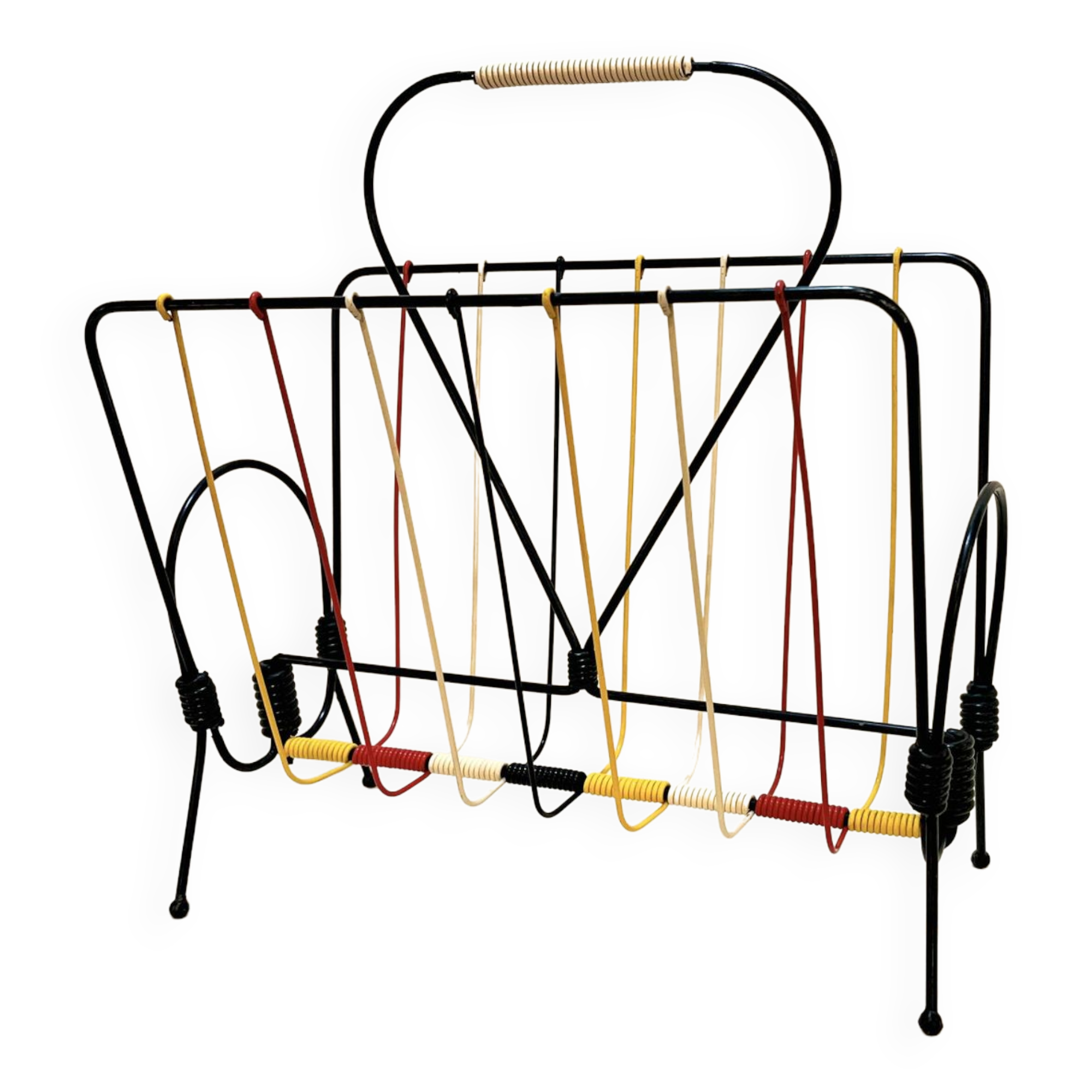 Vintage scoubidou vinyl magazine rack metal 50s 60s multicolor 1960