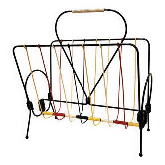 Vintage scoubidou vinyl magazine rack metal 50s 60s multicolor 1960